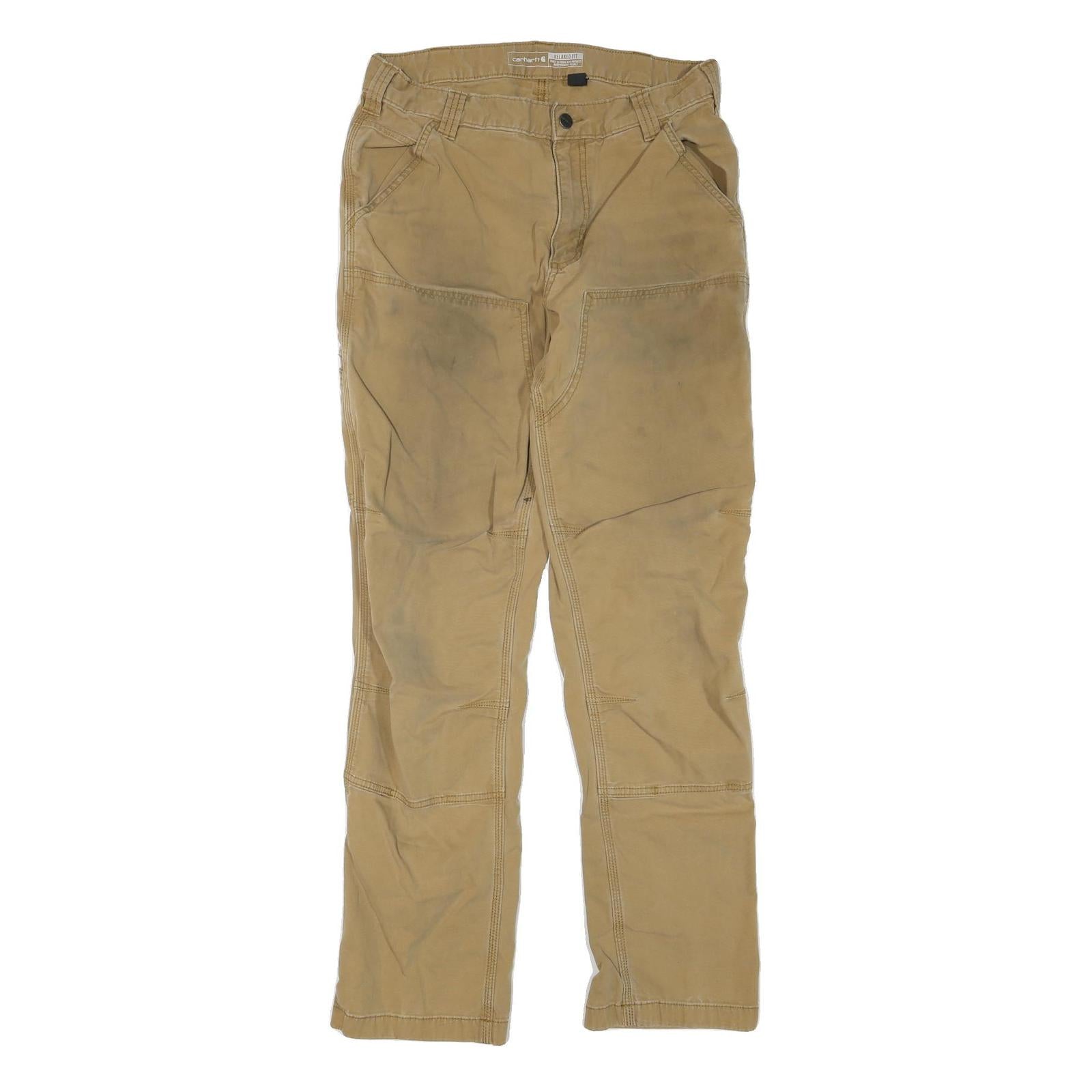 CARHARTT Mens Regular Fit Jeans Beige Cotton Blend W32 L31 Workwear Utility Zip