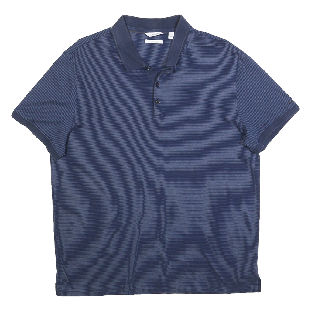 CALVIN KLEIN Mens Blue Striped Short Sleeve Polo Shirt L Cotton Blend Casual