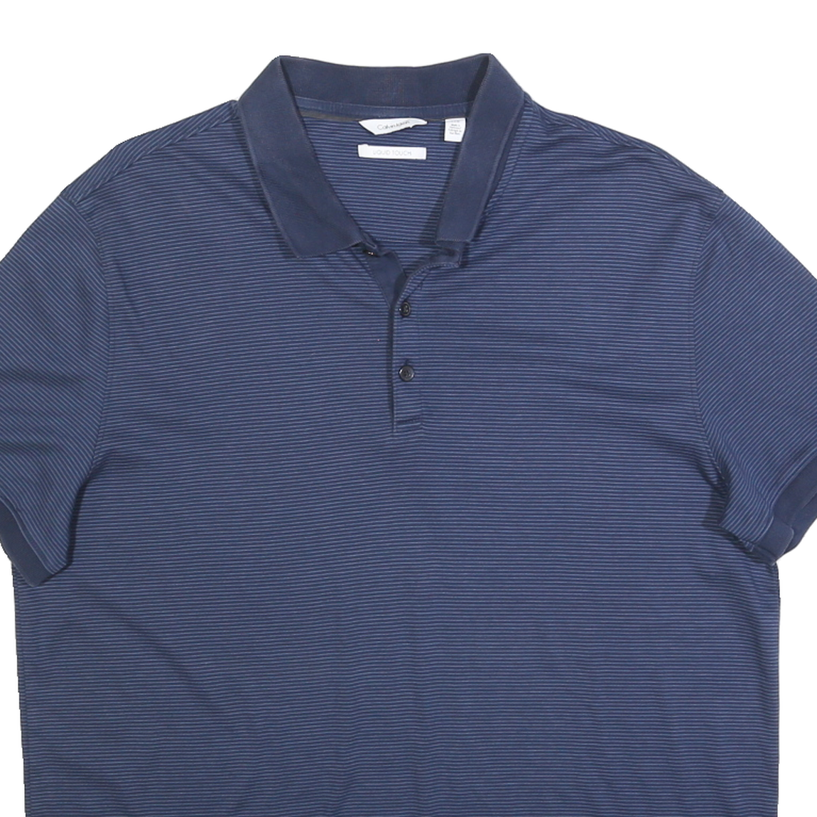CALVIN KLEIN Mens Blue Striped Short Sleeve Polo Shirt L Cotton Blend Casual