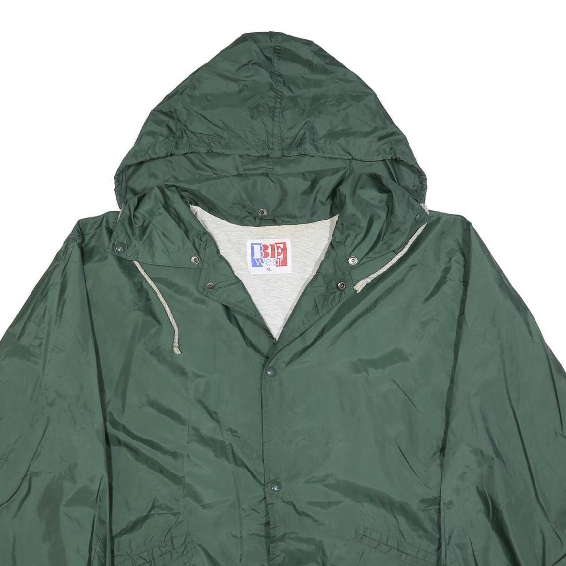 BE WEAR Mens Green Outdoor Jacket XL Polyester Blend Plain Button Closure Hooded