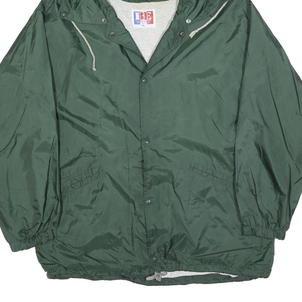 BE WEAR Mens Green Outdoor Jacket XL Polyester Blend Plain Button Closure Hooded