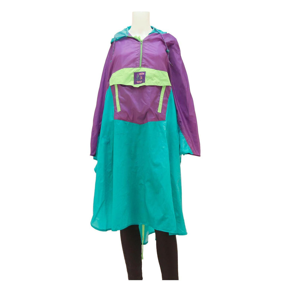 EQUIPE Womens Purple & Green Hooded Nylon Jacket L Outdoor Rain Tour Style Zip