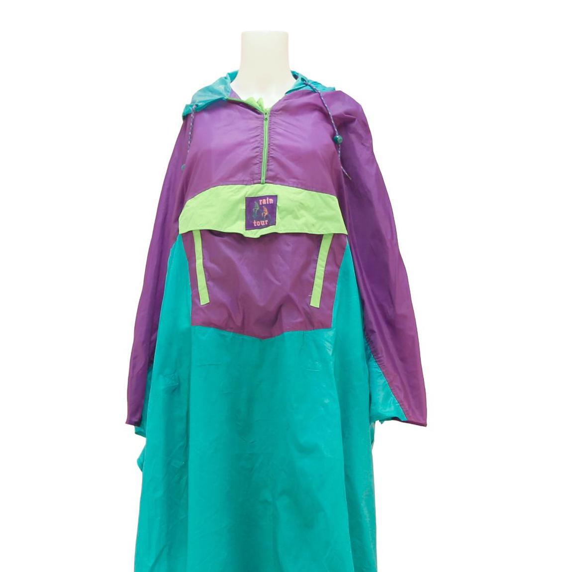 EQUIPE Womens Purple & Green Hooded Nylon Jacket L Outdoor Rain Tour Style Zip