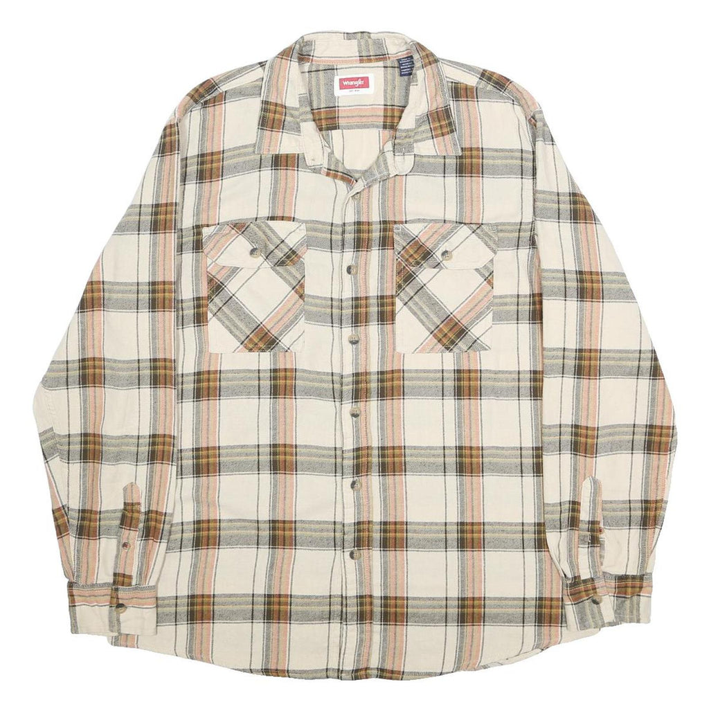 WRANGLER Mens Beige & Brown Check Shirt L Cotton Blend Casual Long Sleeve