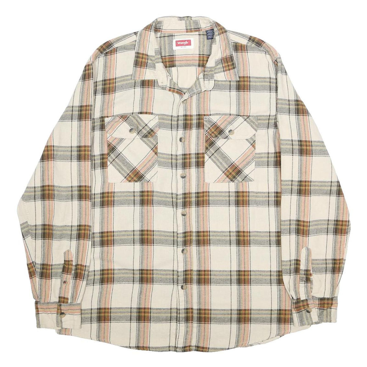 WRANGLER Mens Beige & Brown Check Shirt L Cotton Blend Casual Long Sleeve