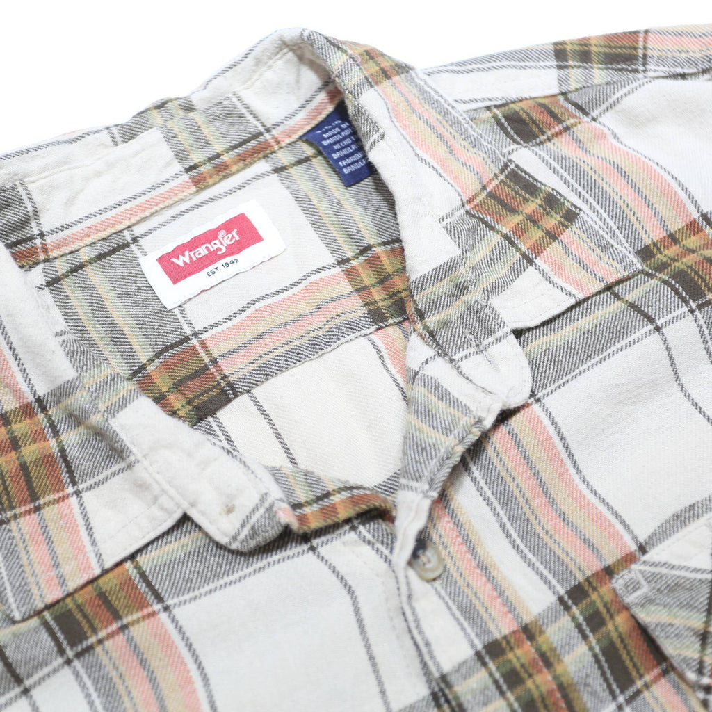 WRANGLER Mens Beige & Brown Check Shirt L Cotton Blend Casual Long Sleeve