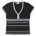 WALLIS Womens Black & White Striped Short Sleeve V-Neck Top UK 16 Button Detail