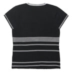 WALLIS Womens Black & White Striped Short Sleeve V-Neck Top UK 16 Button Detail