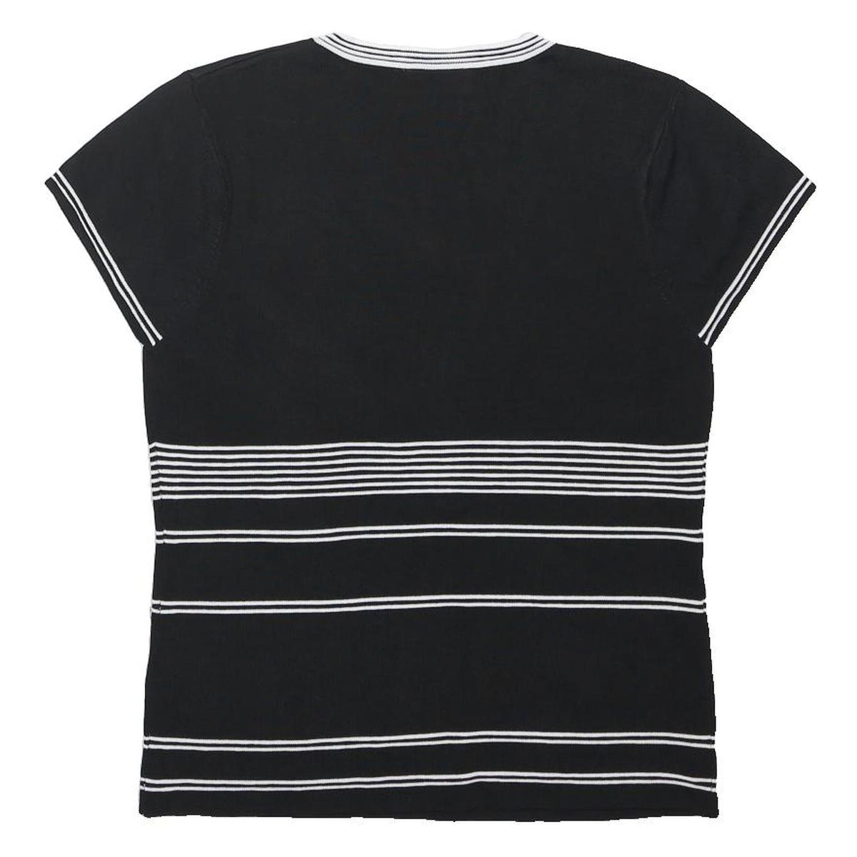 WALLIS Womens Black & White Striped Short Sleeve V-Neck Top UK 16 Button Detail