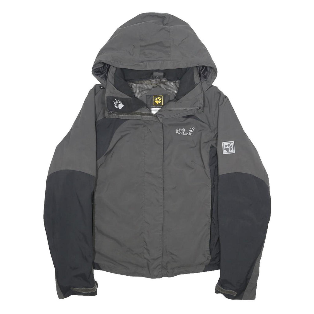 JACK WOLFSKIN Womens Grey & Black Hooded Jacket UK 10 Polyamide Outdoor Zip
