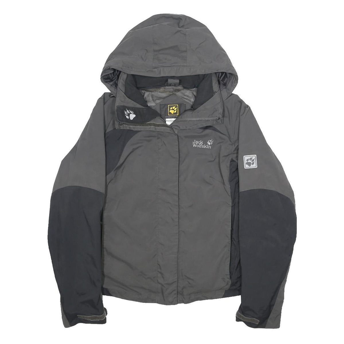 JACK WOLFSKIN Womens Grey & Black Hooded Jacket UK 10 Polyamide Outdoor Zip
