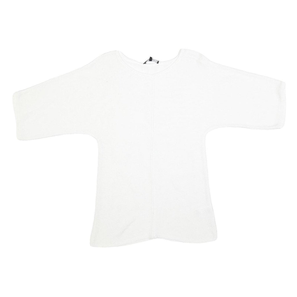 JAEGER Womens White Basic Cotton Top 3/4 Sleeve Round Neck M Casual