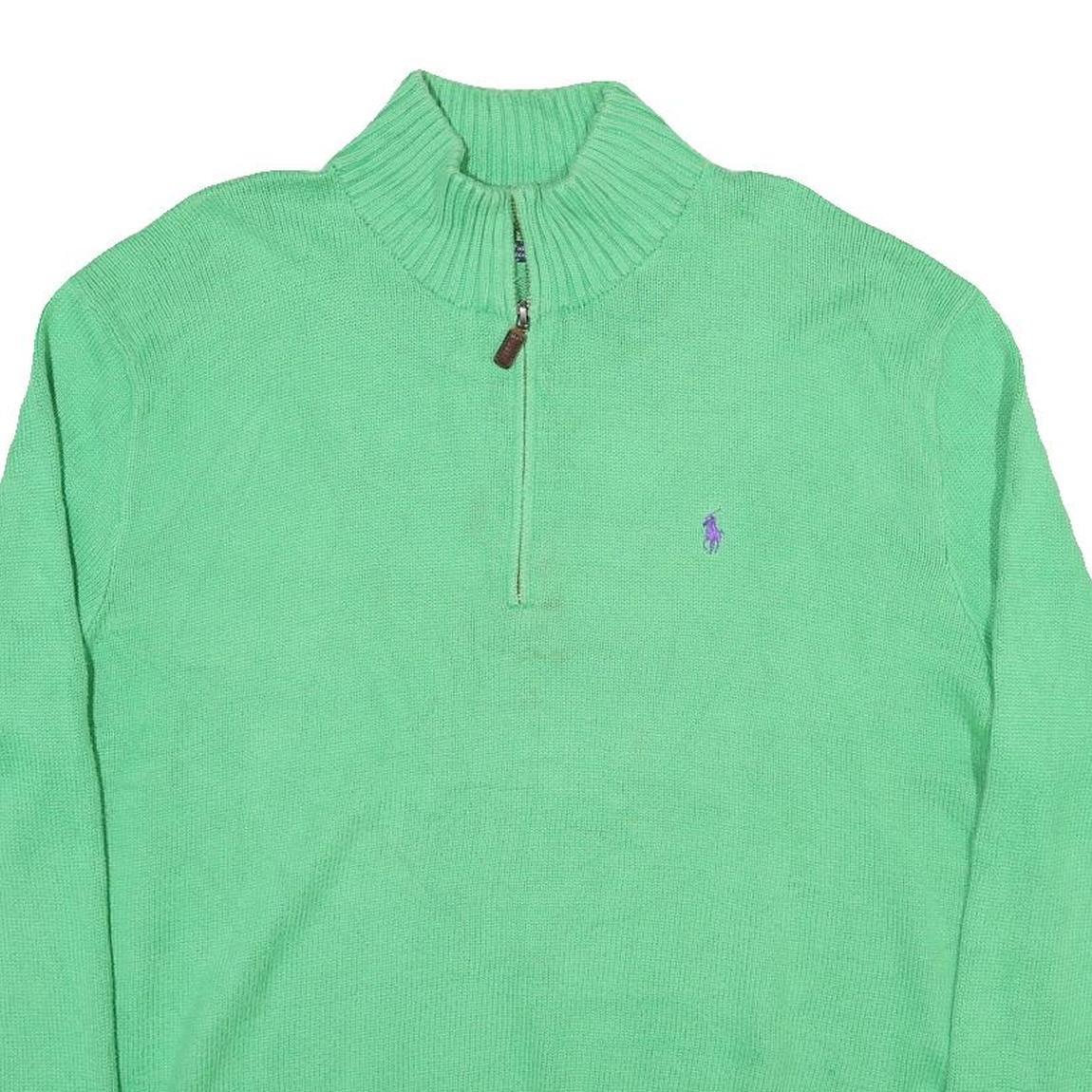 POLO RALPH LAUREN Mens Green Cotton Blend Patterned Half Zip Jumper 2XL Rib Knit
