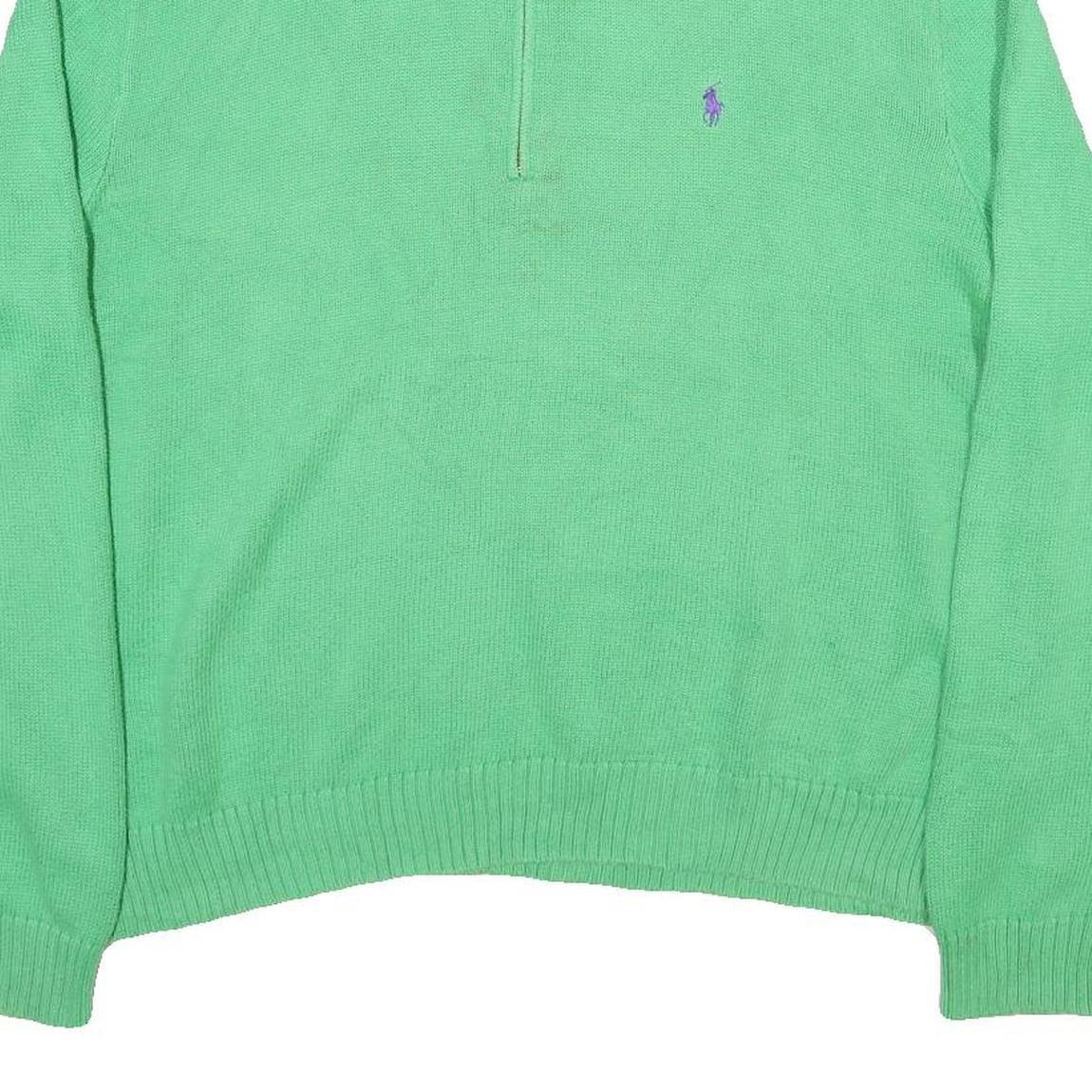 POLO RALPH LAUREN Mens Green Cotton Blend Patterned Half Zip Jumper 2XL Rib Knit