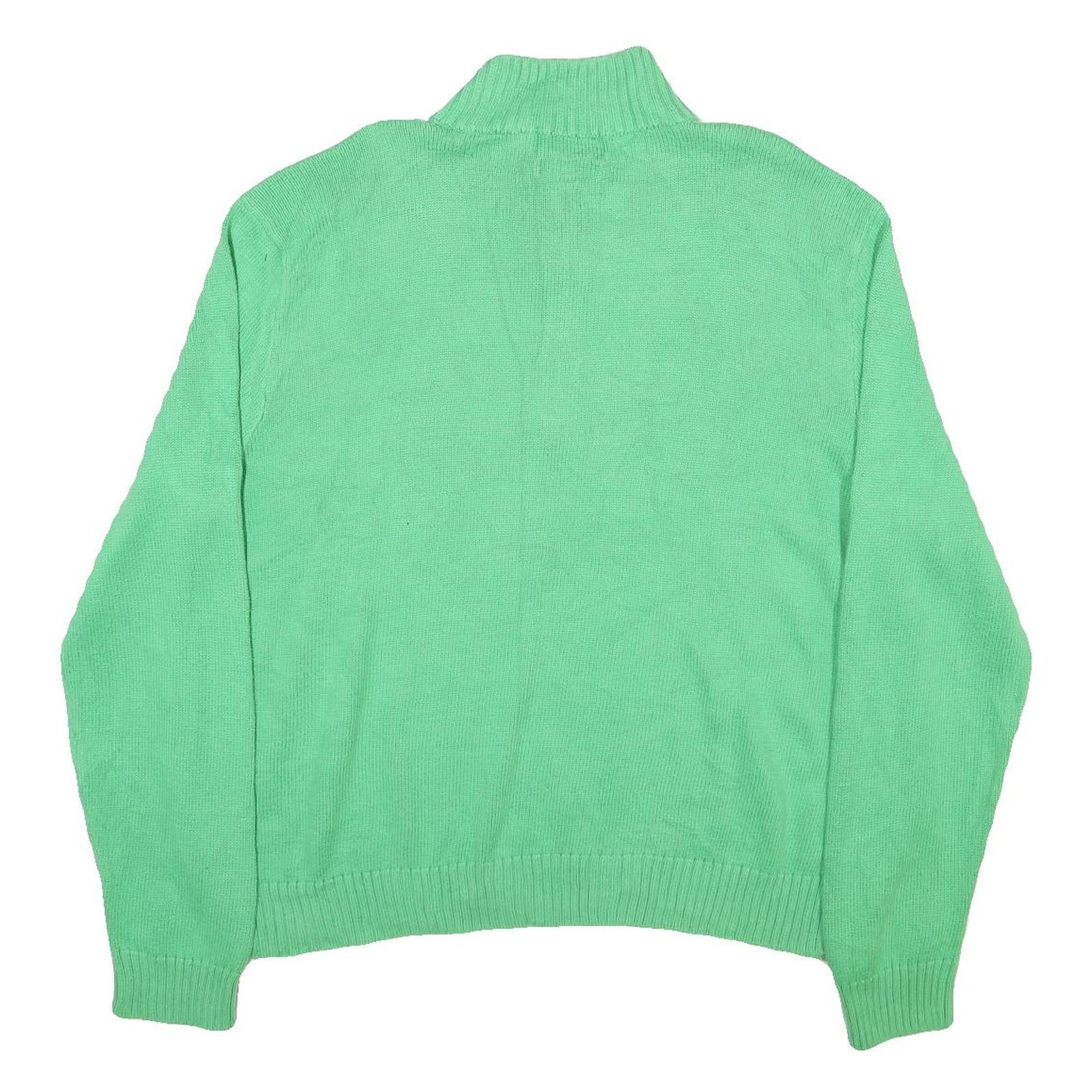 POLO RALPH LAUREN Mens Green Cotton Blend Patterned Half Zip Jumper 2XL Rib Knit
