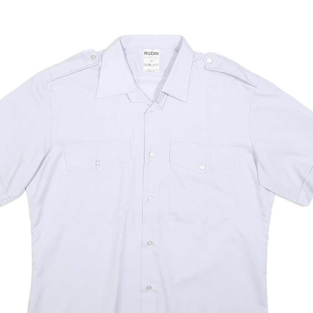 RUDIN Mens White Polyester Blend Short Sleeve Shirt L Button Front Pockets