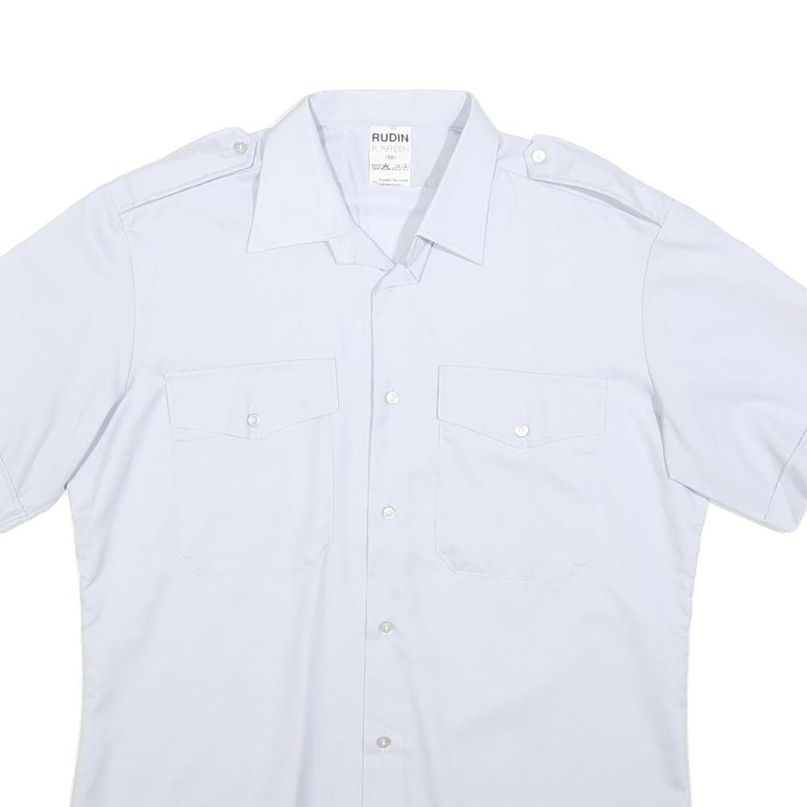 RUDIN Mens White Polyester Blend Short Sleeve Shirt L Button Front Pockets