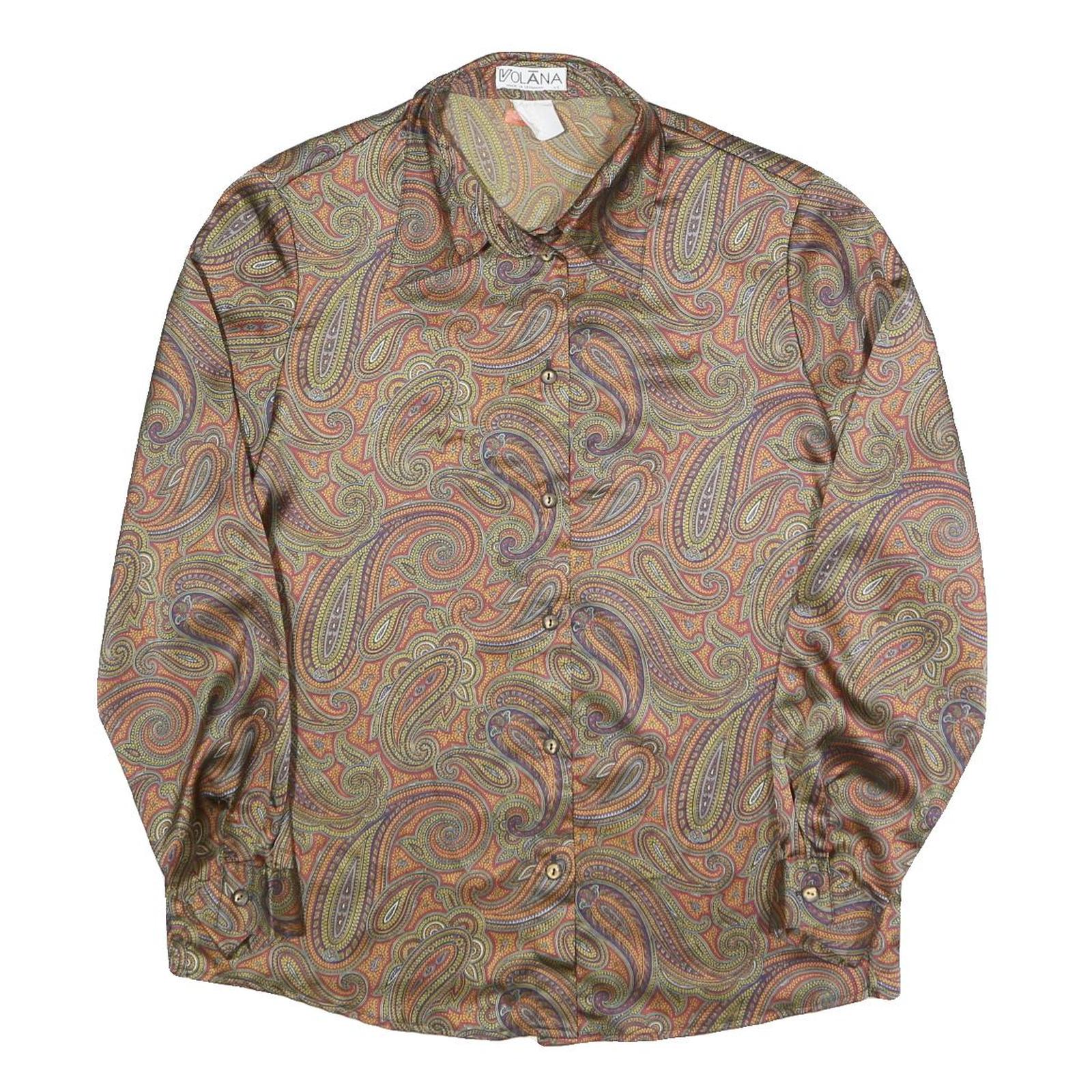 VOLANA Womens Brown Paisley Printed Shirt Long Sleeve Collared L Vintage Style