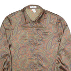 VOLANA Womens Brown Paisley Printed Shirt Long Sleeve Collared L Vintage Style