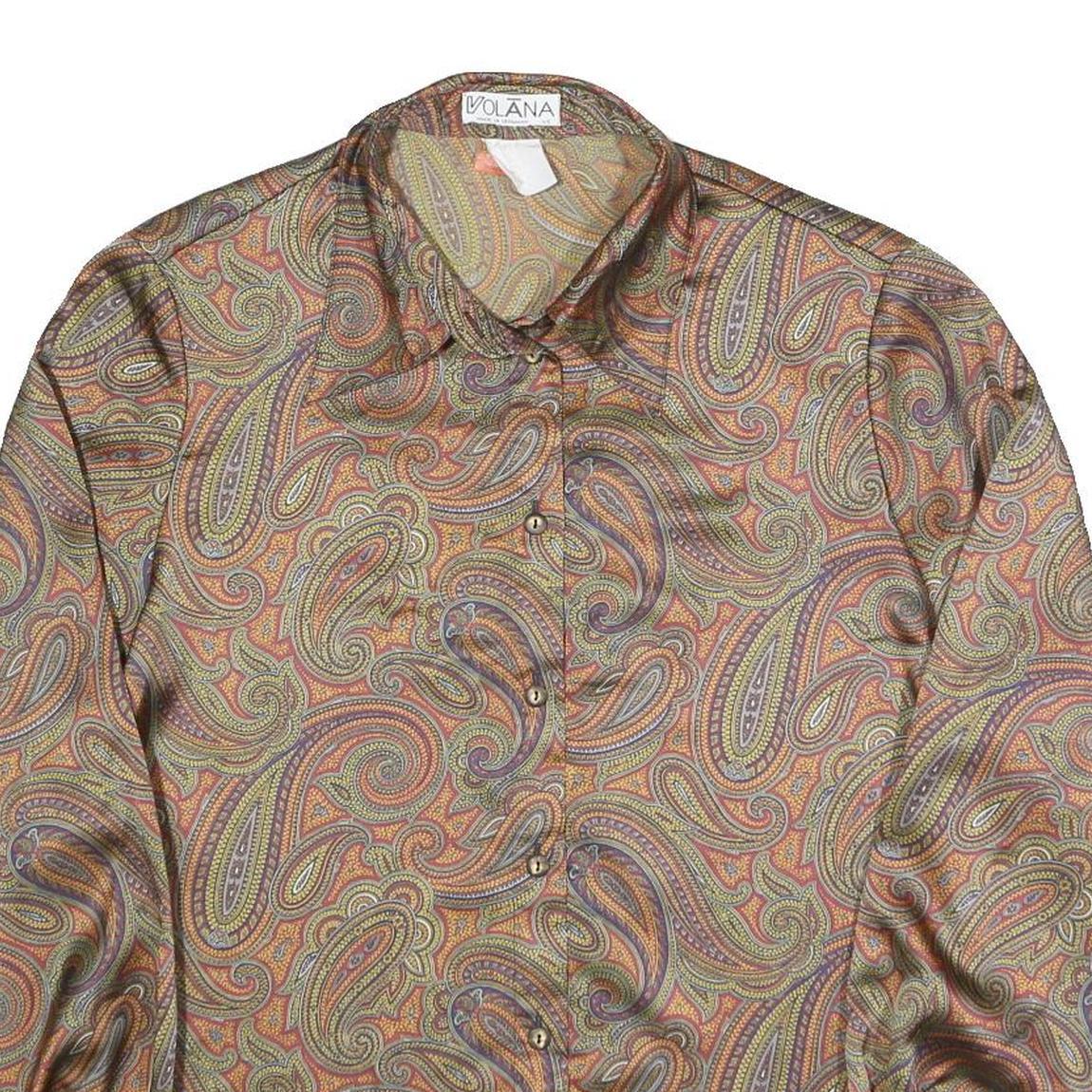VOLANA Womens Brown Paisley Printed Shirt Long Sleeve Collared L Vintage Style