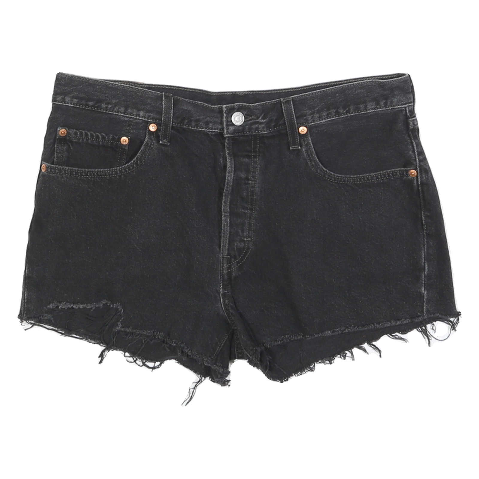 LEVI'S Womens Denim Black Casual Shorts M W32 Distressed Hem Raw Edge