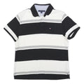 TOMMY HILFIGER Mens Black & White Grey Stripe Short Sleeve Polo Shirt M Cotton