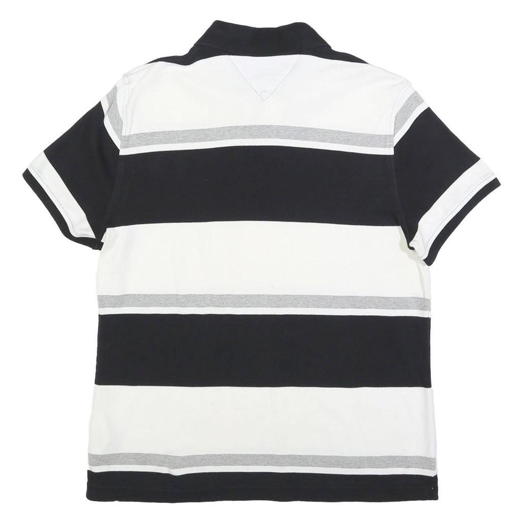 TOMMY HILFIGER Mens Black & White Grey Stripe Short Sleeve Polo Shirt M Cotton