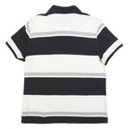 TOMMY HILFIGER Mens Black & White Grey Stripe Short Sleeve Polo Shirt M Cotton