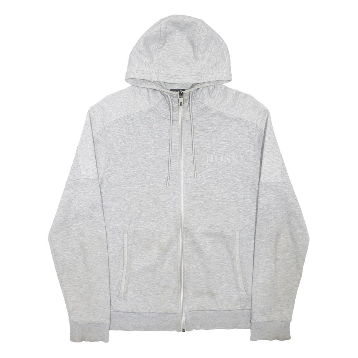 BOSS HUGO BOSS Mens Grey Hoodie M Cotton Blend Full Zip Casual Hooded Sweatshirt