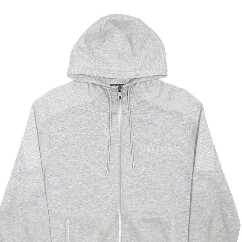 BOSS HUGO BOSS Mens Grey Hoodie M Cotton Blend Full Zip Casual Hooded Sweatshirt