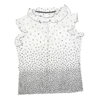 Womens White & Black Printed Sleeveless Ruffle Neck Top Size L Lightweight