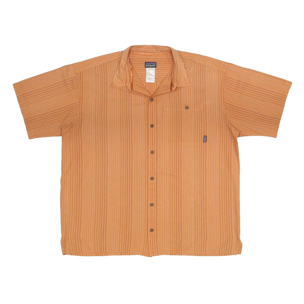 PATAGONIA Mens Orange Stripe Casual Shirt XL Lightweight Polyester Blend
