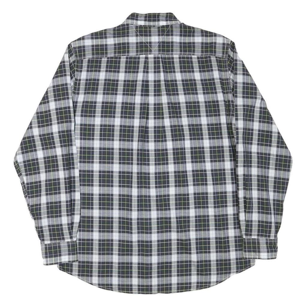 TOMMY HILFIGER Mens Black & White Check Shirt L Button Down Collar Long Sleeve