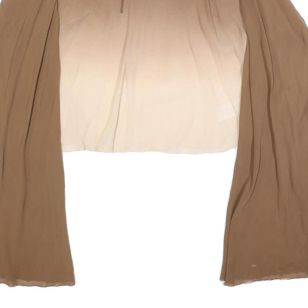 MONSOON Womens Beige & Cream Long Sleeve V-Neck Band Collar Silk Top UK 18 Basic