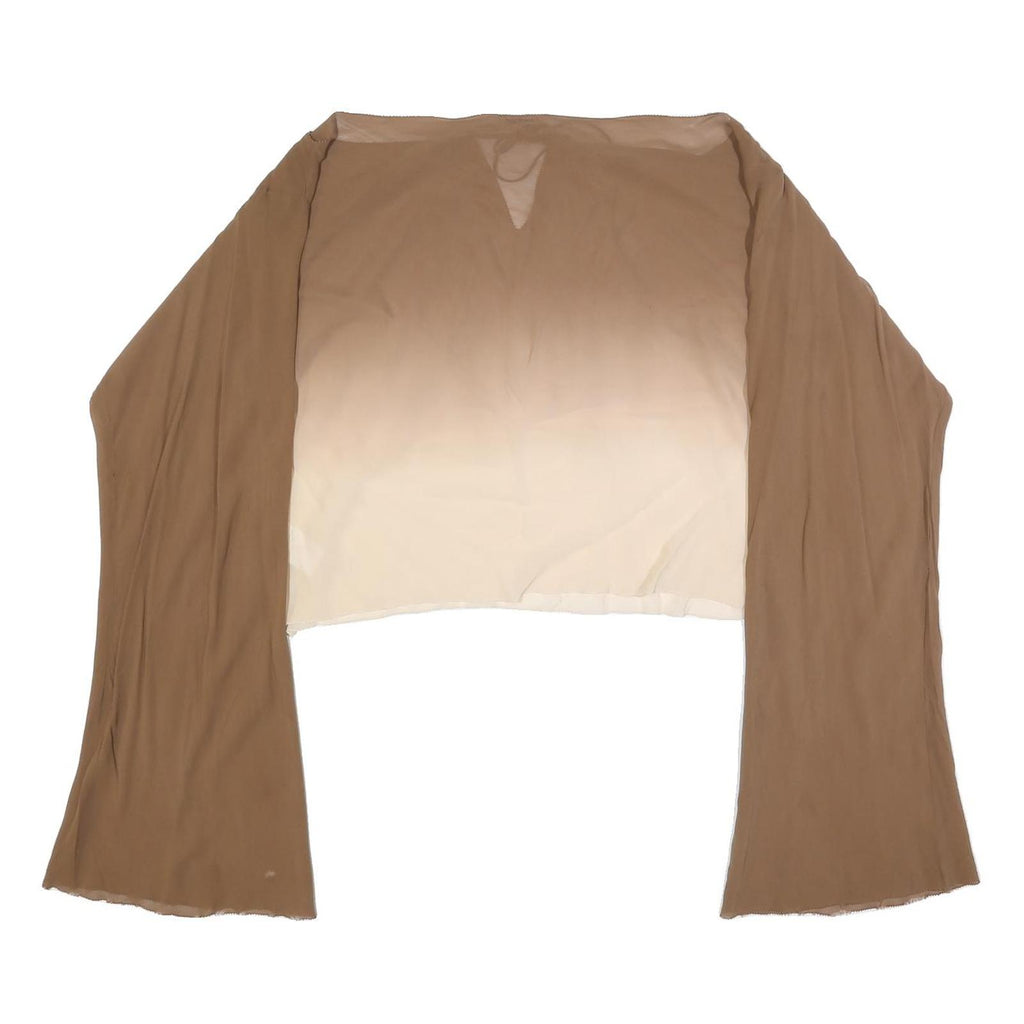 MONSOON Womens Beige & Cream Long Sleeve V-Neck Band Collar Silk Top UK 18 Basic