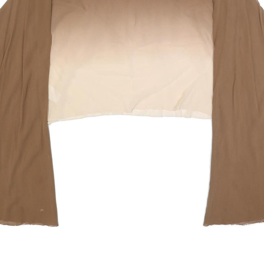 MONSOON Womens Beige & Cream Long Sleeve V-Neck Band Collar Silk Top UK 18 Basic