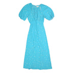 MONSOON Womens Blue Polka Dot Maxi Puffy Sleeve Dress Polyester Blend UK 12