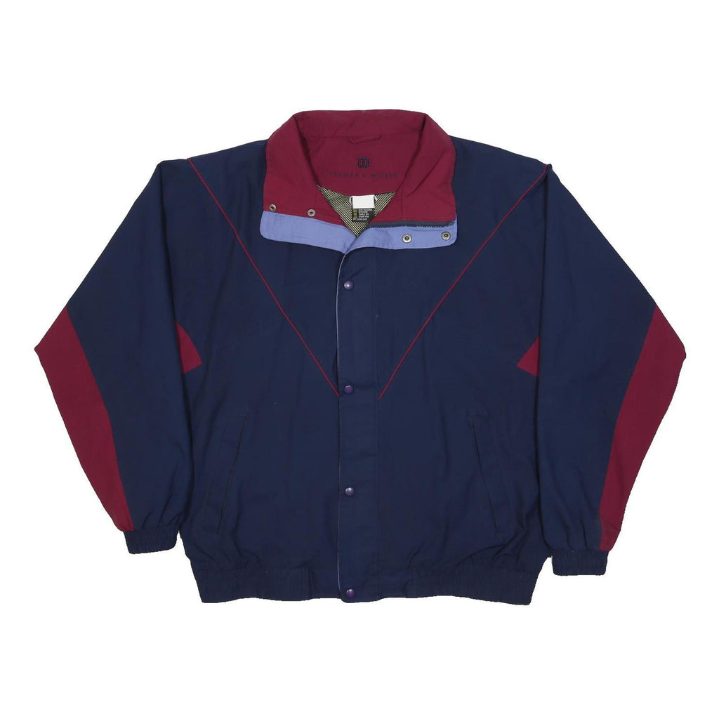 THOMAS WILSON Mens Navy & Maroon Colourblock Zip Jacket L Polyester Casual
