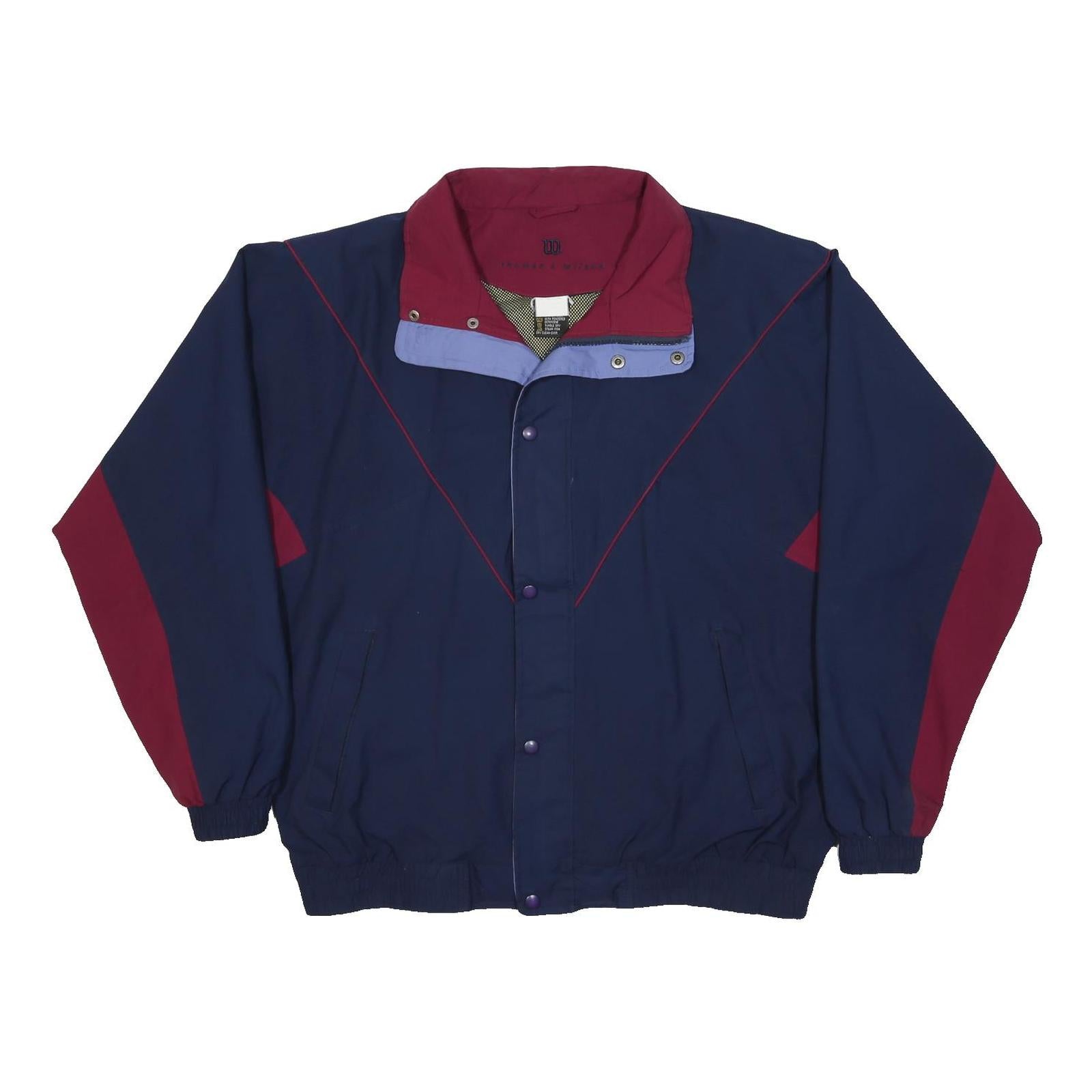THOMAS WILSON Mens Navy & Maroon Colourblock Zip Jacket L Polyester Casual