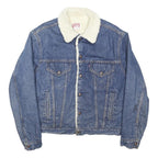 LEVI'S 80s Mens Blue Sherpa Collar Denim Jacket L Cotton Blend Button Closure