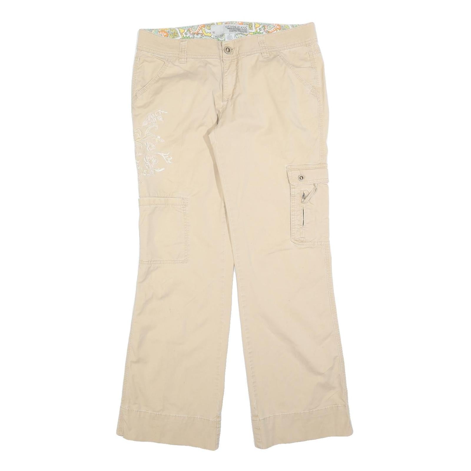 GUESS Womens Cotton Blend Beige Relaxed Cargo Trousers W32 L32 Casual Utility