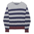 TOMMY HILFIGER Mens Grey & Navy Blue Striped Jumper Crew Neck Basic Knit L
