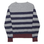 TOMMY HILFIGER Mens Grey & Navy Blue Striped Jumper Crew Neck Basic Knit L