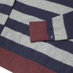 TOMMY HILFIGER Mens Grey & Navy Blue Striped Jumper Crew Neck Basic Knit L