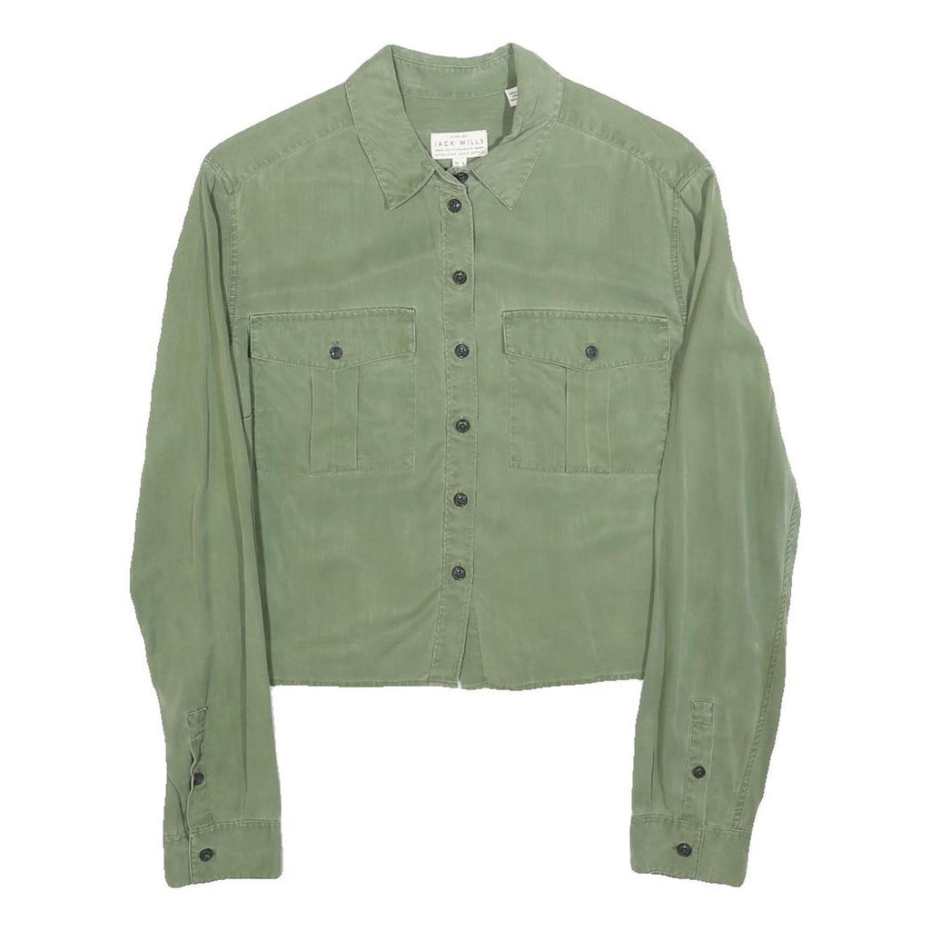 JACK WILLS Womens Green Plain Shirt UK 8 Button Long Sleeve Casual Lightweight