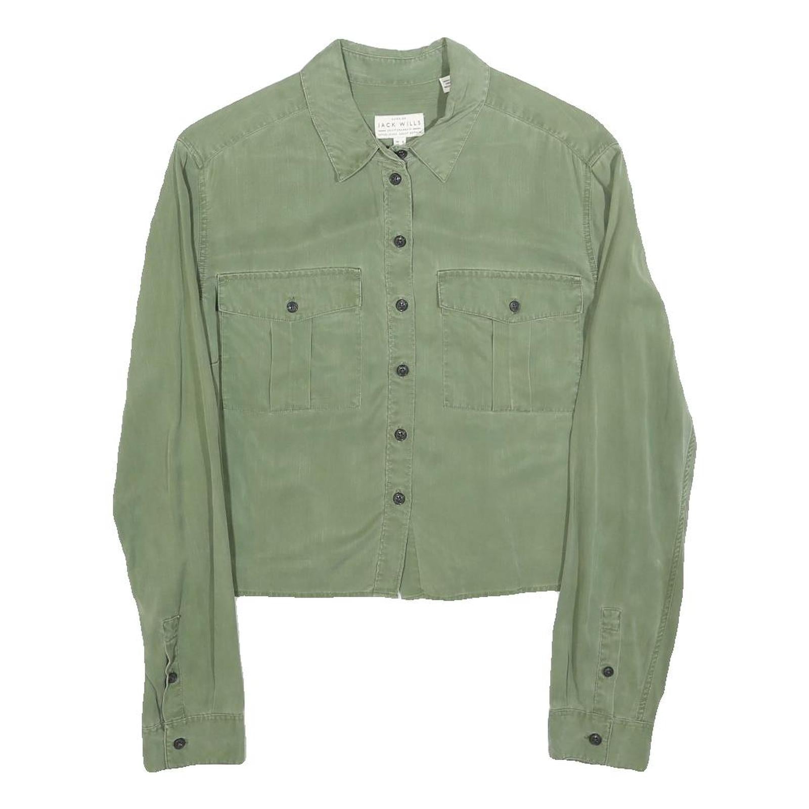 JACK WILLS Womens Green Plain Shirt UK 8 Button Long Sleeve Casual Lightweight
