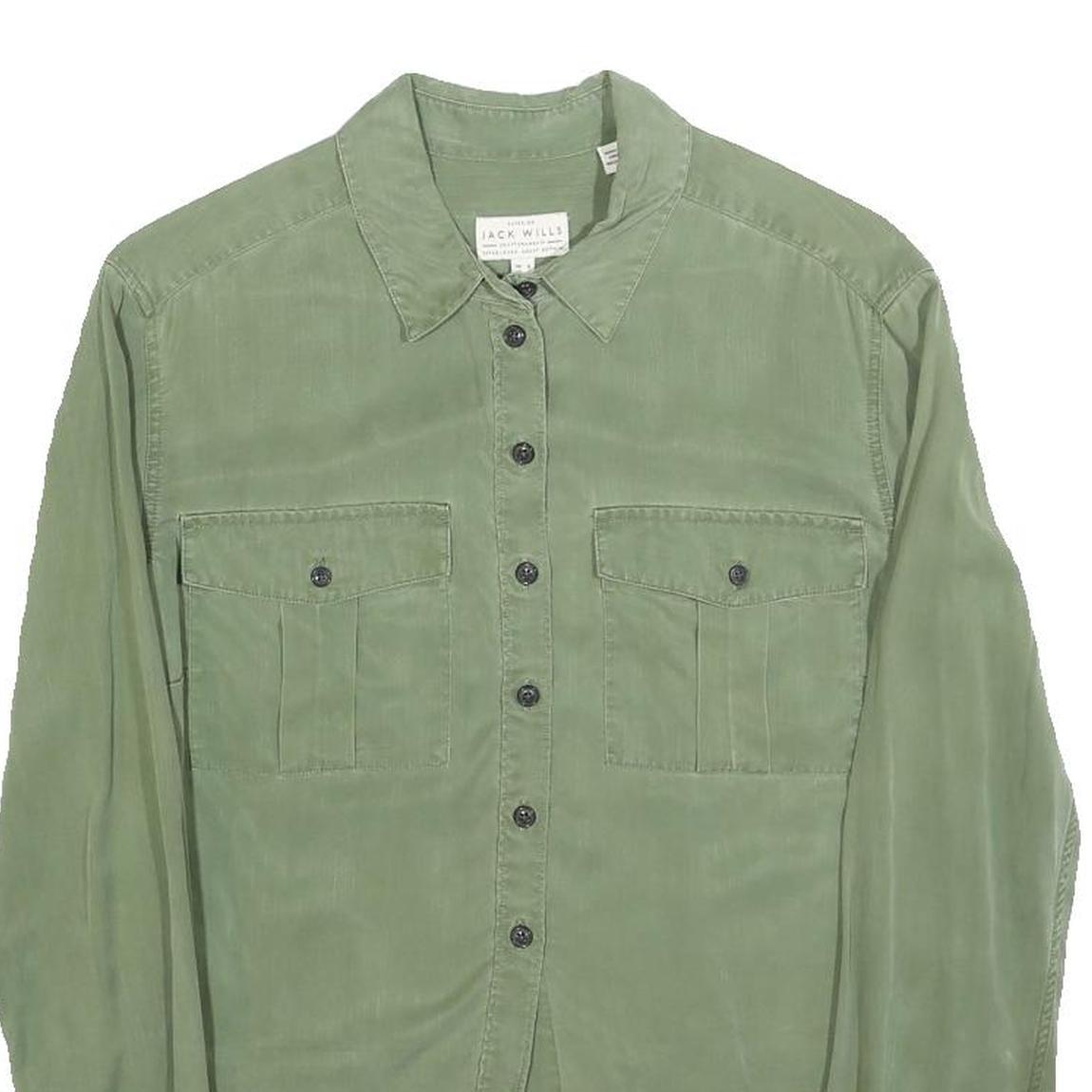 JACK WILLS Womens Green Plain Shirt UK 8 Button Long Sleeve Casual Lightweight
