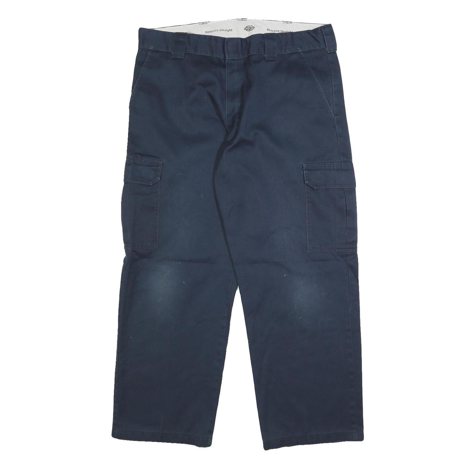 DICKIES Mens Cotton Blend Navy Relaxed Cargo Trousers W38 L30 Workwear Utility