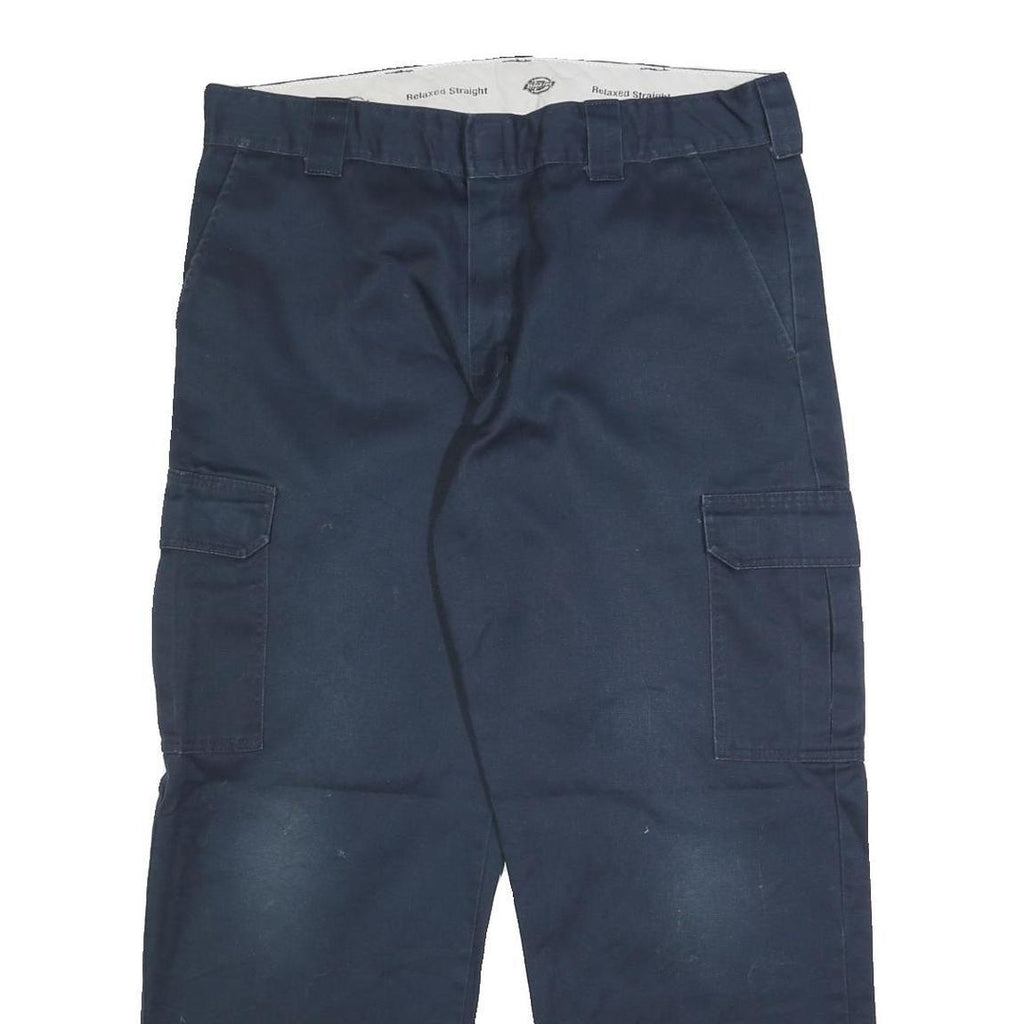 DICKIES Mens Cotton Blend Navy Relaxed Cargo Trousers W38 L30 Workwear Utility