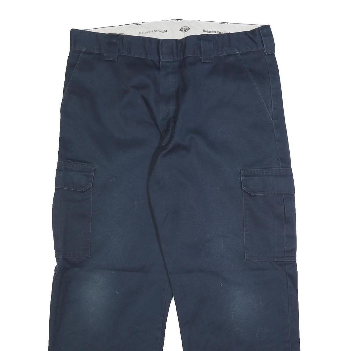 DICKIES Mens Cotton Blend Navy Relaxed Cargo Trousers W38 L30 Workwear Utility